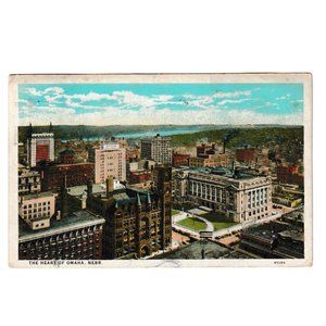 1929 Vintage White Border Post Card The Heart of Omaha Nebraska